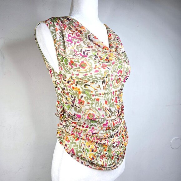 Vintage Y2K Cable and Gauge Cowl Drape Neck Green Brown Mesh Sleeveless Top - Picture 2 of 9